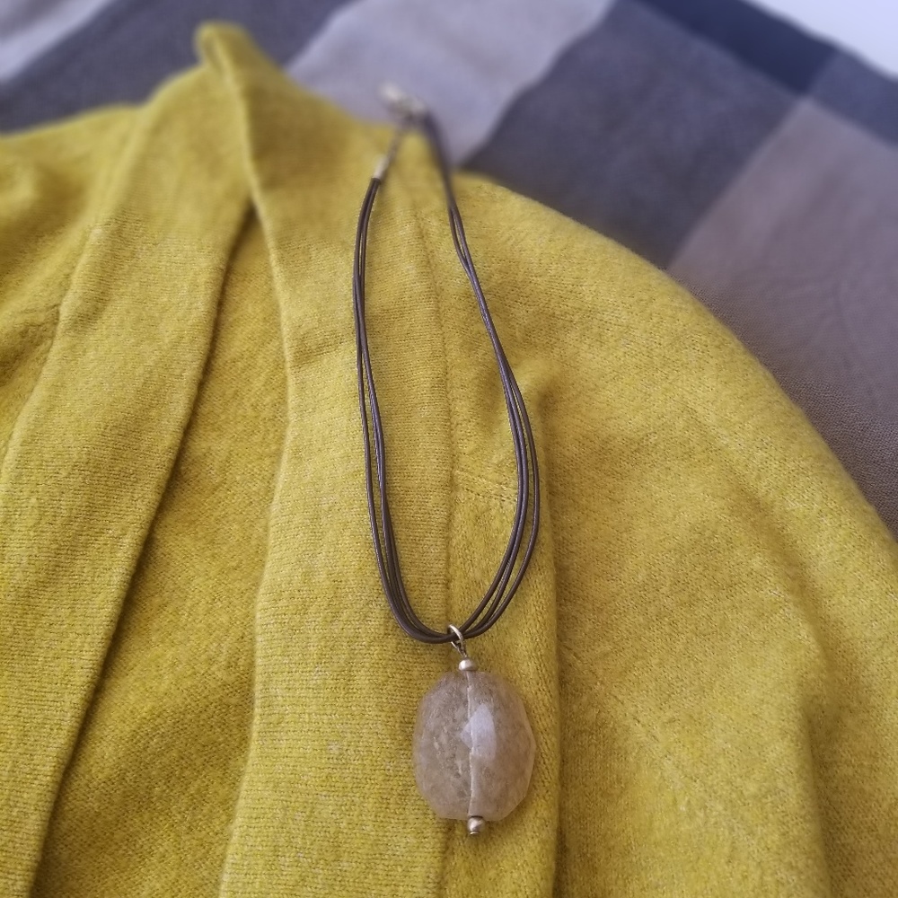 4/$30 Brown Leather and Gemstone Cord Necklace